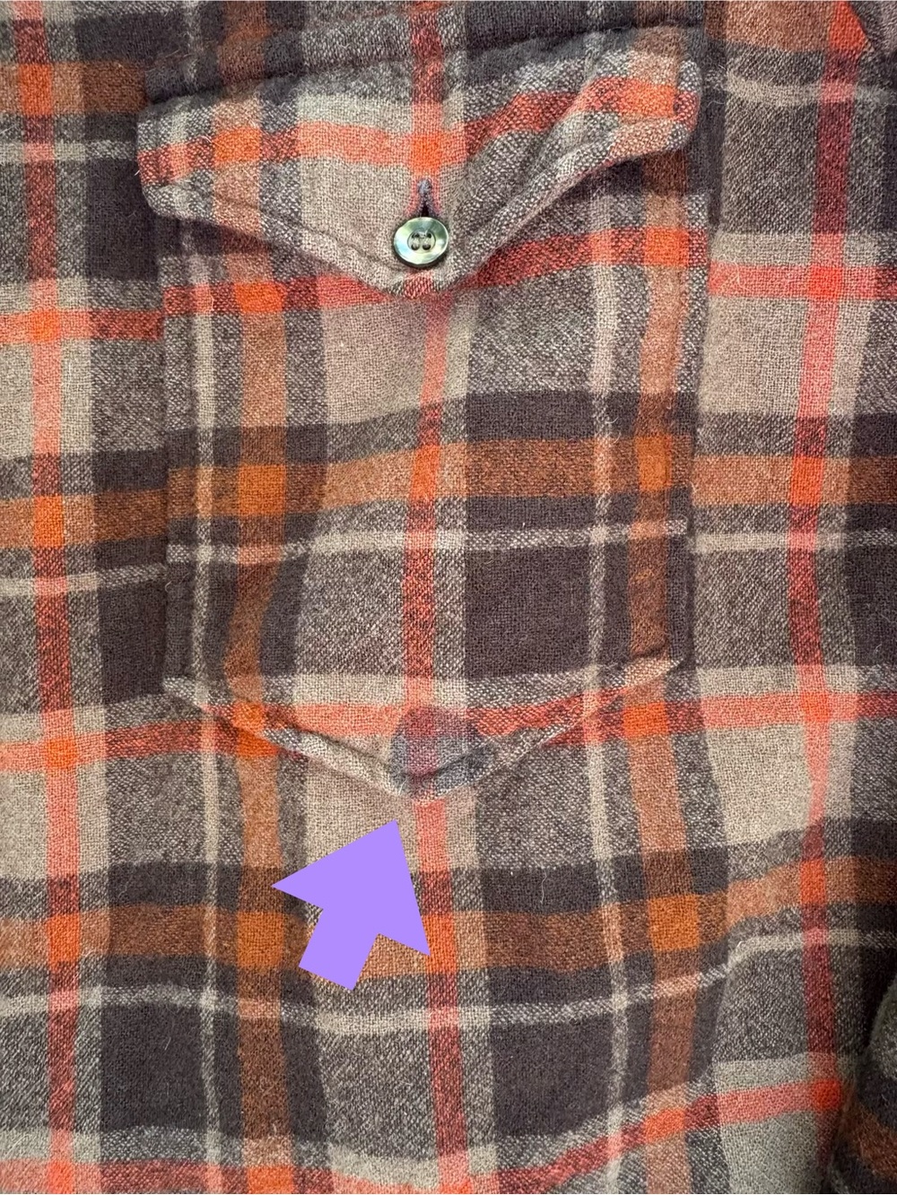 Vintage Pendleton Men's Brown & Orange Plaid Flannel Button Down Wool Shirt - Picture 10 of 12